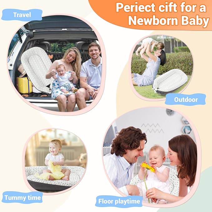 JOLLITO Baby Lounger for Baby Girls & Boys, Infant Lounger Cover, Newborn Essentials for Baby 0-12 Months, Baby Play Mat,100% Cotton Breathable, Portable Travel, Babies Essentials Gifts-CubbioJoy