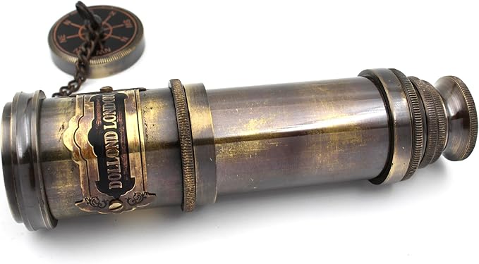 14 Inch Vintage Nautical Brass Telescope with Wood Box – Handheld Spyglass for Marine, Pirate, and Captain Use-CubbioJoy