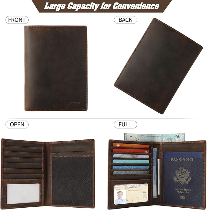 Jack&Chris Leather Passport Holder RFID Blocking Passport Travel Wallet Cover Case for Men Women Brown JC17-CubbioJoy