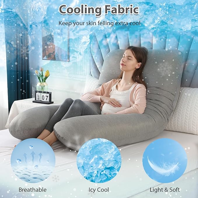 Amagoing Pregnancy Pillows with Cooling Cover, U-Shape Full Body Pillow for Sleeping, Support for Back, Legs, Belly, HIPS for Pregnant Women, Maternity Pillow for Adults, Dark Grey Cooling-CubbioJoy