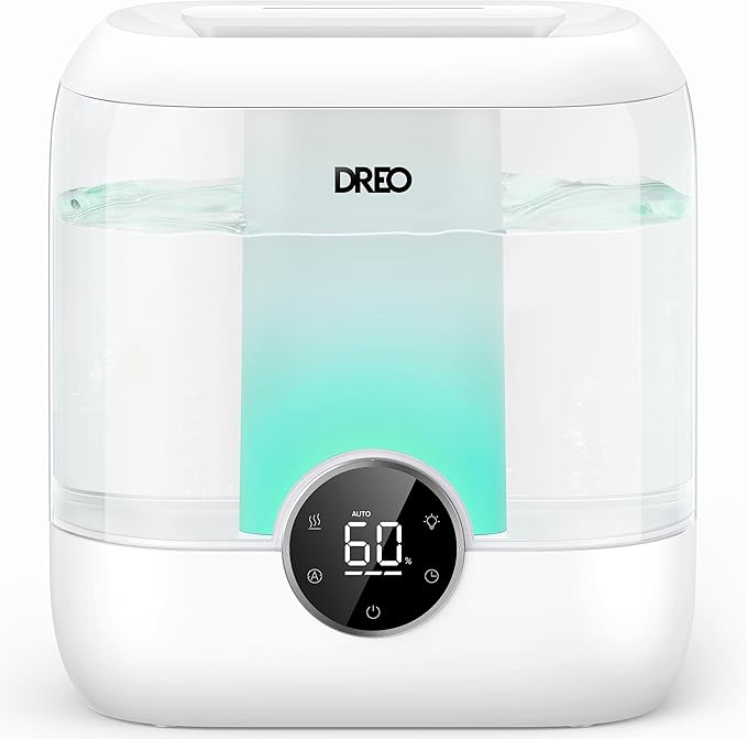 Dreo 6L Top Fill Humidifiers for Bedroom, 60H Runtime 28 dB Quiet Supersized Cool Mist Air Humidifiers for Large Room, Baby Nursery, Plant, Indoor, Night Light, Easy to Clean, Precise Humidity Control-CubbioJoy
