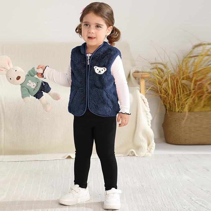 Baby Boys Girls Fleece Vest Zip Up Cute Bear Jackets Fuzzy Fall Winter Warm Clothes Newborn Outwear for Toddler Infant-CubbioJoy