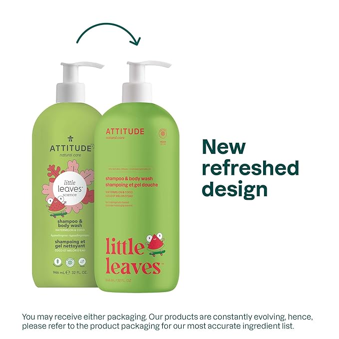 ATTITUDE Shampoo and Body Wash for Kids, EWG Verified Hair and Body Cleanser, Dermatologically Tested Soap, Plant and Mineral Based Bath Products, Vegan, Watermelon and Coco, 32 Fl Oz-CubbioJoy