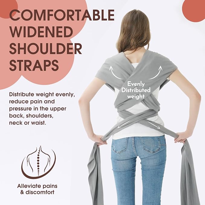 Acrabros Baby Wrap Carrier,Hands Free Baby Carrier Sling,Lightweight,Breathable,Softness,Perfect for Newborn Infants and Babies Shower Gift,Grey-CubbioJoy