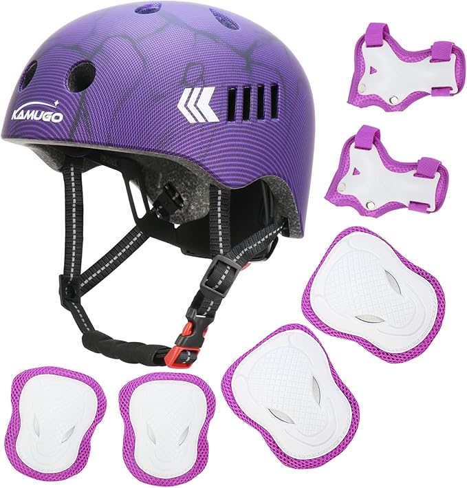 KAMUGO Kids Bike Helmet Set, Toddler Helmet for Ages 2-8 Boys Girls with Sports Protective Gear Set Knee Elbow Wrist Pads for Skateboard Cycling Scooter Rollerblading-CubbioJoy