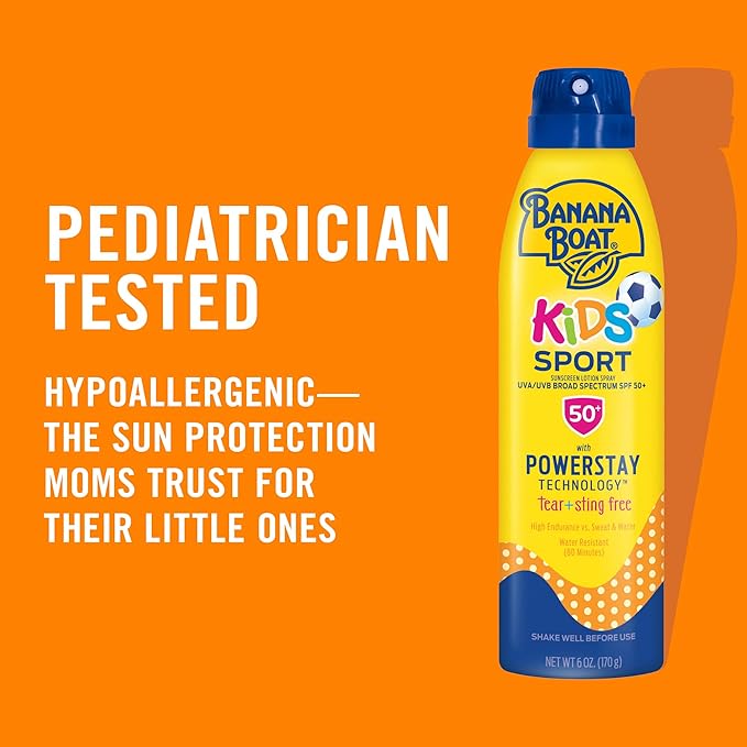 Banana Boat Sport Kids Sunscreen Spray SPF 50, Twin Pack | Spray Sunscreen for Kids, Childrens Sunblock SPF 50, Oxybenzone-Free, 6oz each-CubbioJoy