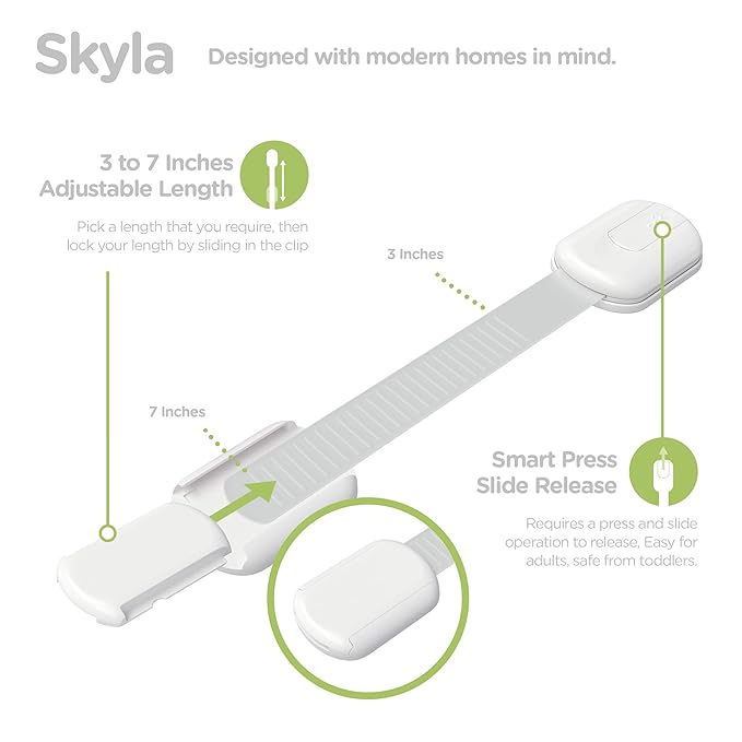 Baby Proofing Child Safety Locks (2 Pack) by Skyla Homes - The Safest, Quickest and Easiest 3M Adhesive Cabinet Latches, No Screws & Magnets, Multi-Purpose for Furniture, Kitchen, Ovens, Toilet Seats-CubbioJoy