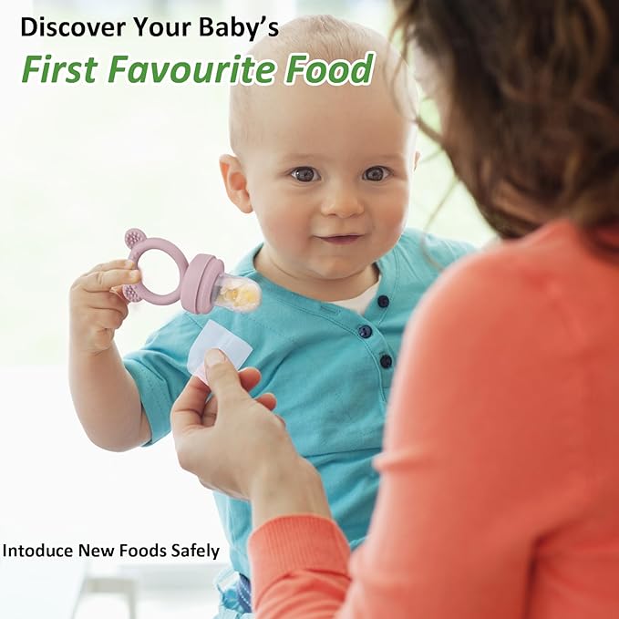 JEXFUN Silicone Breastmilk Popsicle Freezer Molds & Baby Fruit Food Feeder Pacifier, Baby Food Storage Containers Breast Milk Ice Cubes for Baby Teething & Infant Self Feeding, BPA Free - (Light Pink)-CubbioJoy