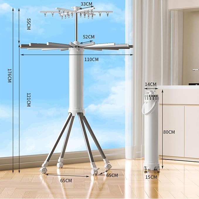 4-Legged Foldable and Portable Clothes Drying Rack,Collapsible Octopus Drying Rack with Wheels and Aluminum Rods,360°Rotatable Design for Indoor Outdoor Use-White-CubbioJoy