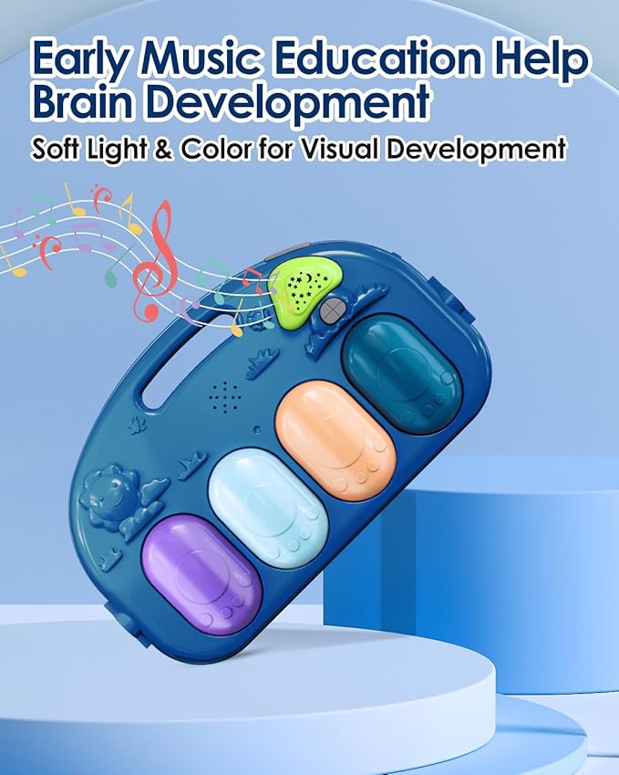 dearlomum Baby Play Mat Gym, Funny Play Piano Tummy Time Activity Mat with 5 Infant Sensory Toys, Music and Lights, Boy & Girl Gifts for Newborns 0 to 3 6 9 12 Months (Blue)-CubbioJoy