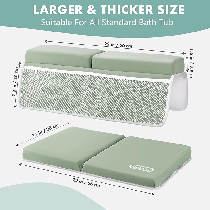 beiens Bath Kneeler and Elbow Rest Pad Set - 1.5'' Comfortable Thick Baby Bath Kneeler Pads, Quick Dry Soft Kneeling Pad for Baby Bath Time, Non-Slip Knee& Arm Support Bathtub Mat with Toys Organizer-CubbioJoy
