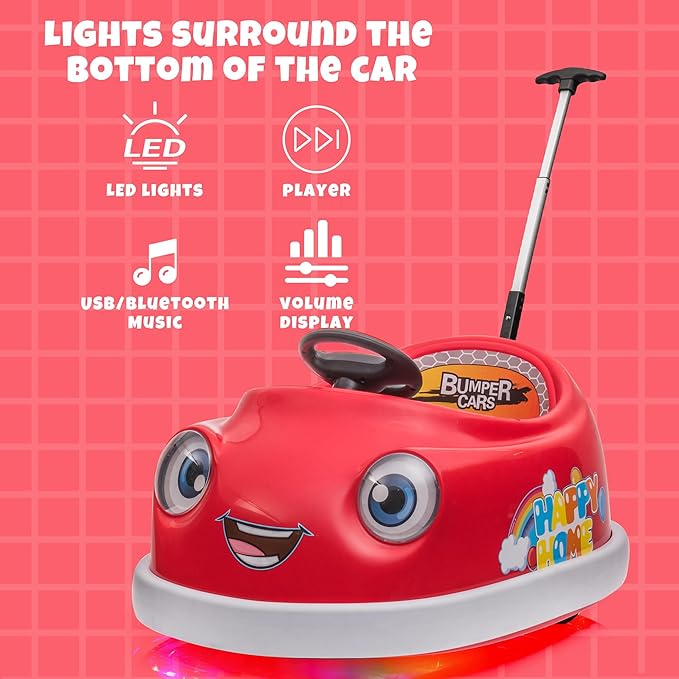 12V Dual Battery Electric Ride on Kids Bumper Car w/Remote Control,360 Degree Spin,Push Rod Rocker Horse Function,3-Speeds Babies & Toddlers Bumping Car Ride on Toy Gift for 1-4 Years Children (Red)-CubbioJoy