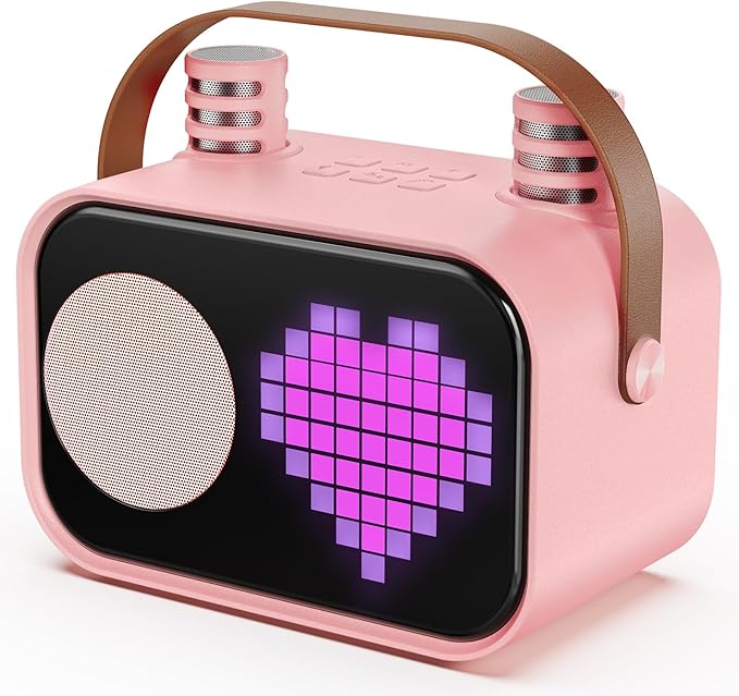 Karaoke Machine for Kids Adults, Portable Bluetooth Karaoke Speaker with 2 Wireless Microphones, Pixel Display Light, Birthday Gifts Toys for Girls & Boys Ages 3, 4, 5, 6, 7, 8, 9,10,11,12+ Years-CubbioJoy