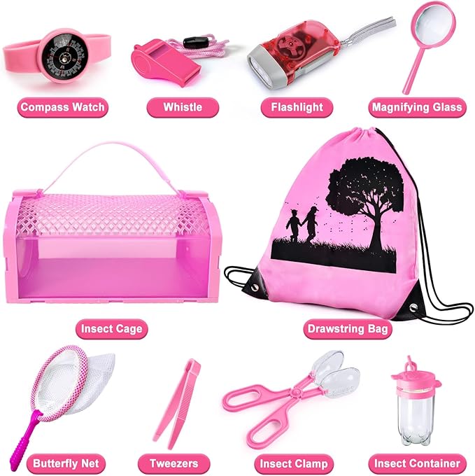 Bug Catcher Kit & Outdoor Explorer Kit for Kids, 10 Pcs Bug Catching Kit with Toy Cage, Backpack, Flashlight, Manifying Glass, Toy Net, Outdoor Exploration Toys Gift for Boys Girls 3-12-CubbioJoy