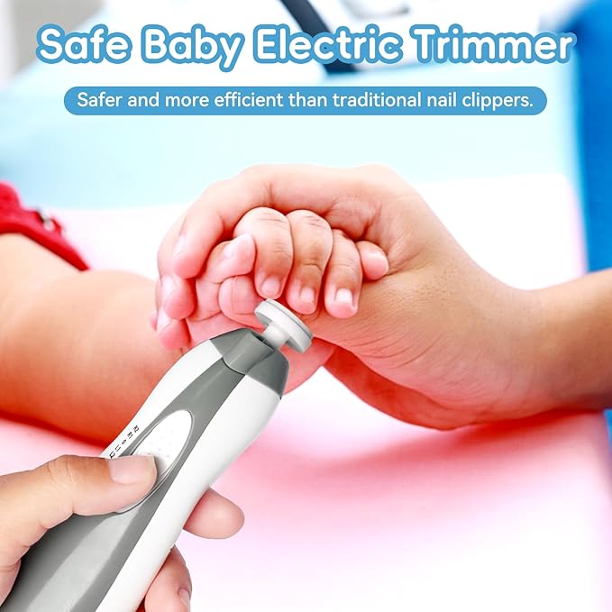 Baby Nail Trimmer Electric, 6 in 1 Baby Nail File Clippers Infant Grooming Kit Manicure Set for Toddler or Adults, Grey-CubbioJoy