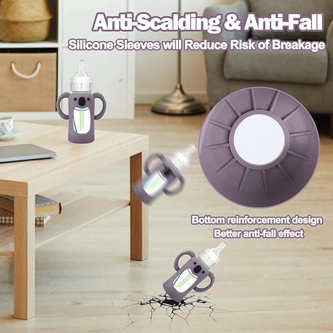 BUSOHA 3 Pack Koalas Silicone Sleeves for Dr. Brown's Glass Baby Bottles - Drop Protection Baby Bottle Sleeves Compatible with Dr Brown Newborn Glass Bottles with Silicone Handles,4 oz-CubbioJoy