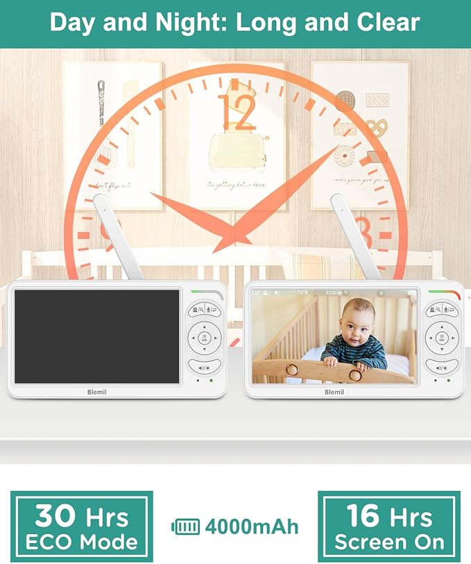 6" Baby Monitor with 2 Cameras 4000mAh Battery Upgrade Split Screen Video Baby Monitor No WiFi Remote Pan-Tilt-Zoom Auto-Night Vision 150 Languages ECO Mode 2-Way Talk 1000FT (Ideal Condition)-CubbioJoy