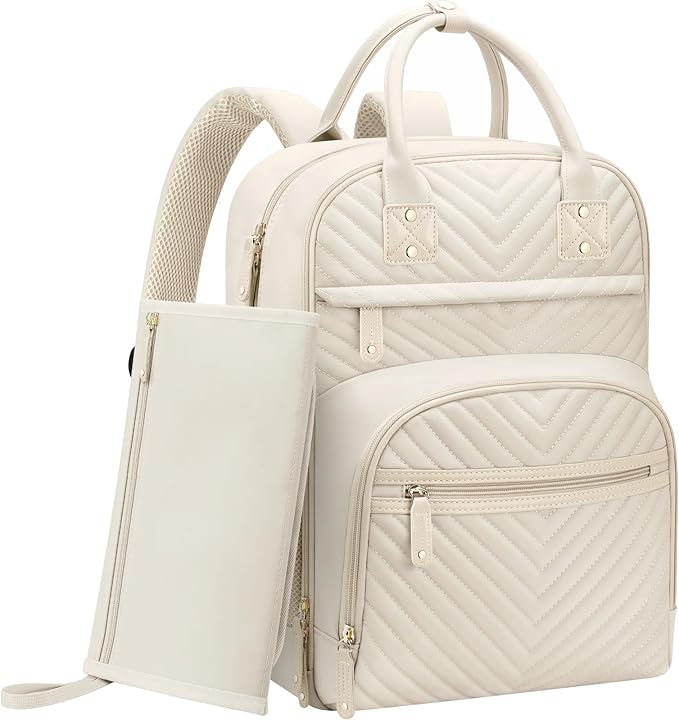 Diaper Bag Backpack for Women with Changing Pad, Baby Bag with Insulated Pockets Multifunctional Diaper Bags For Baby Girl Boy Waterproof Baby Bags For Boys Girls Maternity Bag Beige-CubbioJoy