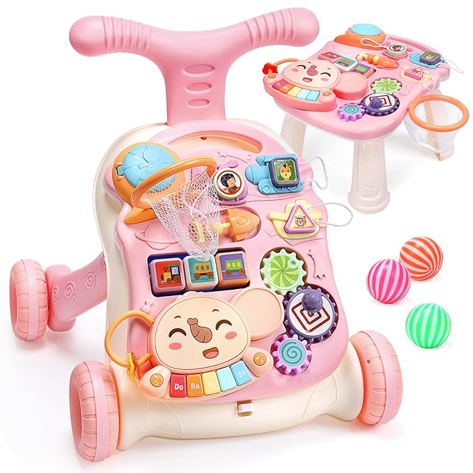 CUTE STONE 2-in-1 Baby Walker for Girls, Toddlers Learning Walker, Early Educational Push Walking Toys with Detachable Activity Center for Infants 12+ Months-CubbioJoy