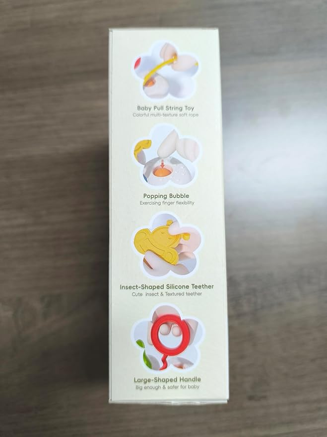 Baby Sensory Chew Toy for 6-12-18 Months, Soft Silicone Pull String Travel Toy for Car Seat & Stroller, Develops Fine Motor Skills & Vision, Early Learning Gift for Newborns and Toddlers Boys Girls-CubbioJoy