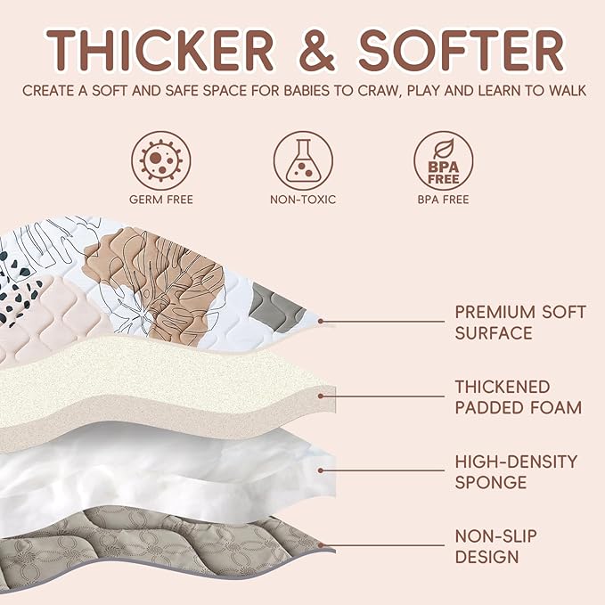 Baby Play Mat - Thicken 71x59 Inch Soft Foam Crawling Mat for Playpen & Floor, Non-Slip Waterproof Activity Playmats for Infants & Toddlers, Portable Foldable & Machine Washable, Boho Design-CubbioJoy