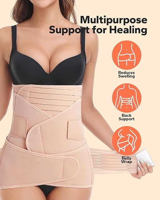 3 in 1 Postpartum Belly Band (Beige), Post Partum Waist Binder, Posture Correction Abdominal Binder, Belly Band Postpartum Belly Wrap, Postpartum Belly Wrap (For waistline 29"-37", L)-CubbioJoy