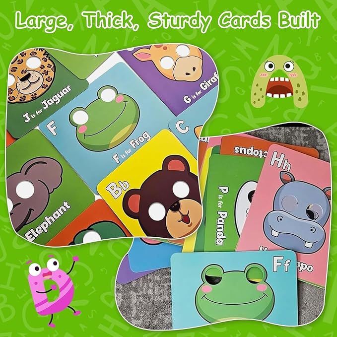 2025 New Alphabet ABC Flash Cards with Animal Masks, 26 Pcs Animal mask Alphabet Cards, Interactive Education Games, Learn Letters, English Phrases-CubbioJoy