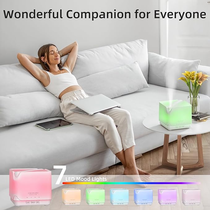 ASAKUKI Essential Oil Diffuser, Multifunctional Ultrasonic Aromatherapy Fragrant Oil Vaporizer Humidifier with Timer, Auto-Off Safety Switch, and 7 LED Light Colors, 700 ml (White)-CubbioJoy