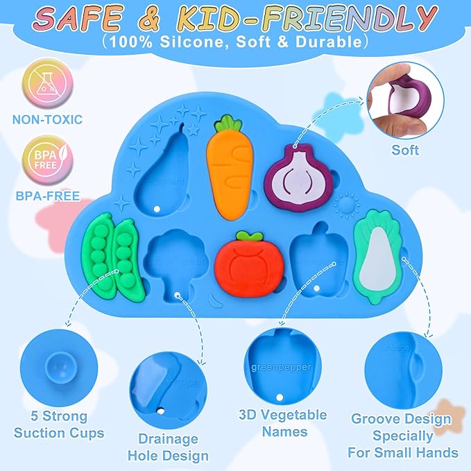 Baby Bath Toys, 100% Silcone Mold Free Vegetable Bath Toys, Soft Toddlers Floating Bathtub Toy, No Hole Tub Water Toys, Shape Sorting&Matching Educational Learning Toys Gift for Boys Girls Kids-CubbioJoy