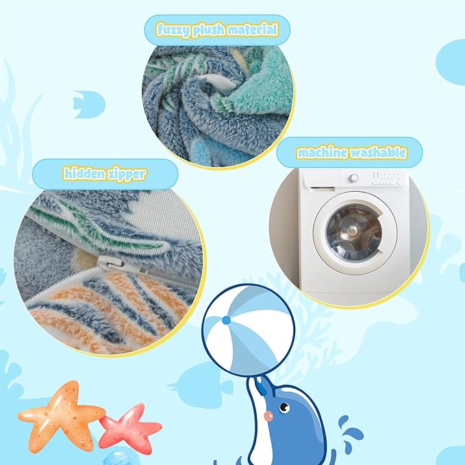 COMAX Kids Bean Bag Chair Turn into Beanbag Bed, Toddler Bean Chair for Girl Boy Sleeping, Lazy Children Bean Bags with Filler, Convertible Child Floor Mattress, Ocean Life-CubbioJoy