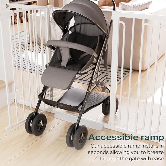 Cumbor 36" Extra Tall Baby Gate for Stairs, 29.7-57" Extra Wide Dog Gate for Doorways Hallways, Pressure Mounted Child Gate for Wide Opening, Auto Close Personal Safety for Babies and Pets, White-CubbioJoy