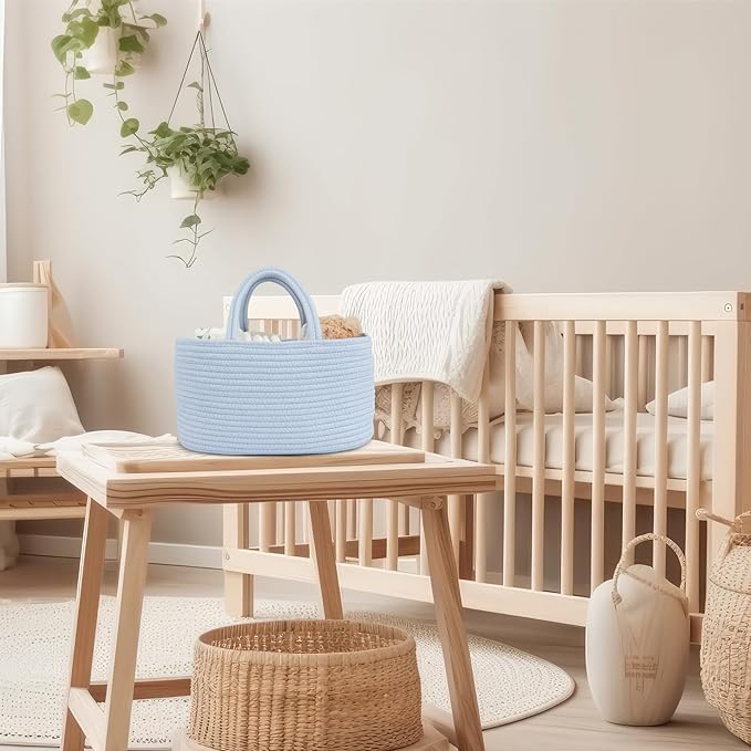 Diaper Caddy Organizer Cotton Rope Baby Basket Nursery Storage and Portable Tote Bag for Car Ideal Baby Shower Gifts and Registry Must-Have for Newborn Essentials blue-CubbioJoy
