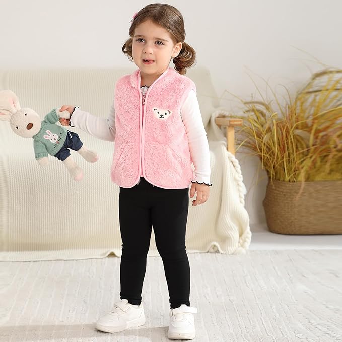 Baby Boys Girls Fleece Vest Zip Up Cute Bear Jackets Fuzzy Fall Winter Warm Clothes Newborn Outwear for Toddler Infant-CubbioJoy