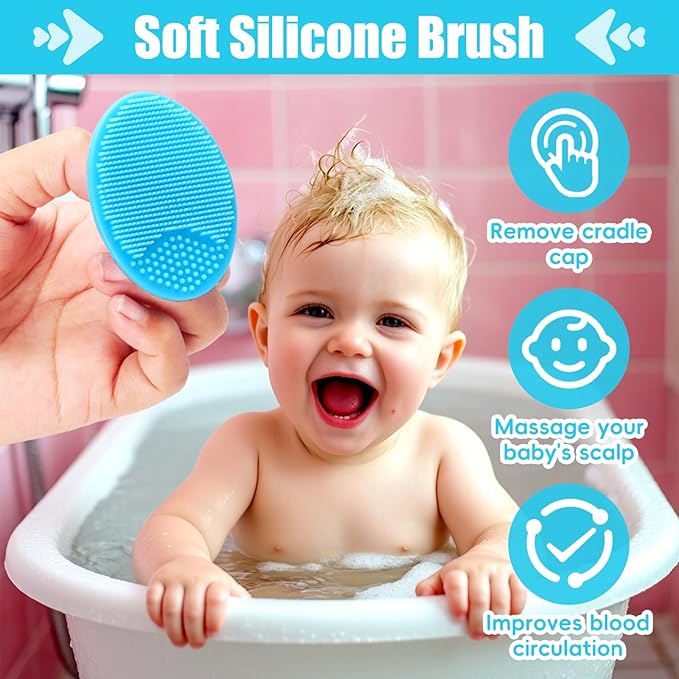 Baby Hair Brush and Comb Set, 4Pcs Baby Soft Bristles Hairbrush Cradle Cap Brush Hair Comb for Newborns Toddlers Boys Girls (Blue)-CubbioJoy