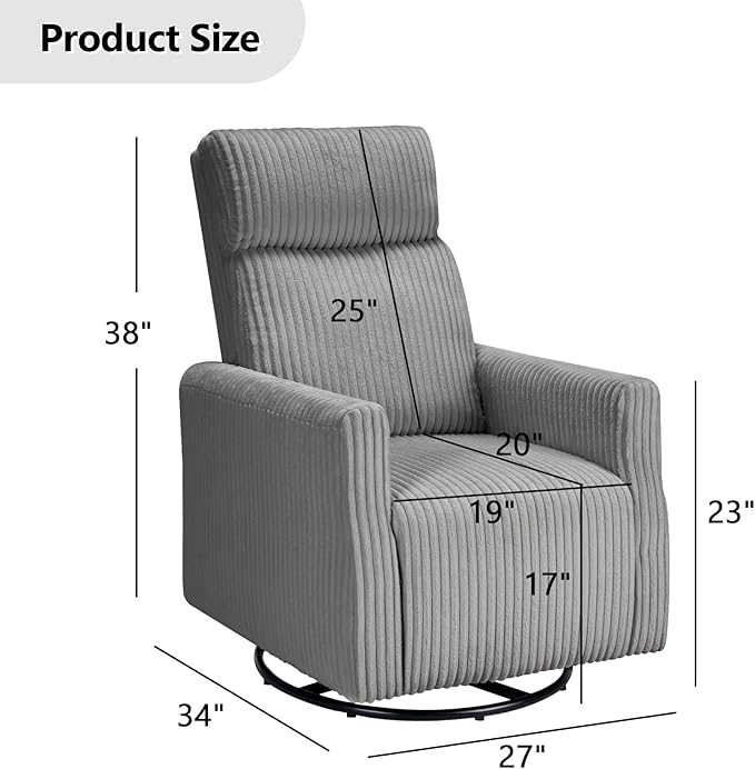 CANMOV Swivel Rocker Chair Set of 2, Swivel Accent Chair with High Back and Arms, Corduroy Glider Chair for Living Room Bedroom Nursery, Grey-CubbioJoy