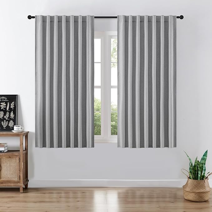 Joydeco Faux Linen Blackout Curtains for Bedroom,Light Grey Blackout Curtains 72 inches Long,100% Blackout Solid Thermal Insulated Window Drapes Luxury Decor for Living Room（W52xL72 Inch,Light Grey）-CubbioJoy