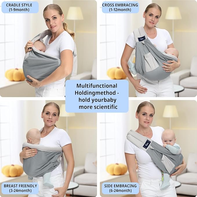 CUBY Mesh Baby Sling Carrier, Breathable Lightweight Baby Wraps Sling with Adjustable Strap- Easy to Wearing Soft Front Facing Baby Slings for Newborn Infant Toddler Carry Up to 40lbs(Gray Mesh)-CubbioJoy