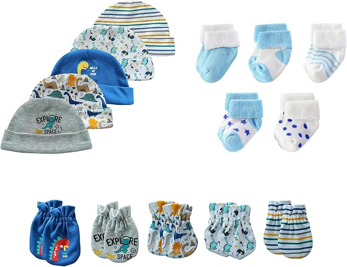 15 Pack Unisex New Born Boy Girls Hats Mittens Socks Sets Cotton Soft Infant Accessory 0-6 Months Baby Essentials-CubbioJoy