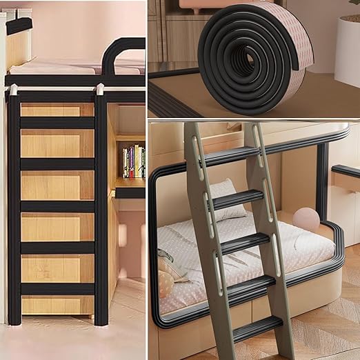 Bunk Bed Ladder Pads,Traction Treads for Stair Steps,Soft Extra-Wide Edge Protector,Self-Adhesive Bunk Bed Ladder Cover Foam Padding,Furniture 16.5 Ft Black-CubbioJoy