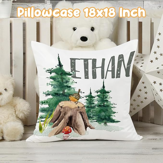 Custom Crib Bedding Set - Woodland Animals Design Personalized Name Baby Nursery Bed 3 Pcs Set - Chic Soft Blanket with Dotted Backing, Sheet, Pillowcase for Newborn Girls Boys Gifts Color13-CubbioJoy
