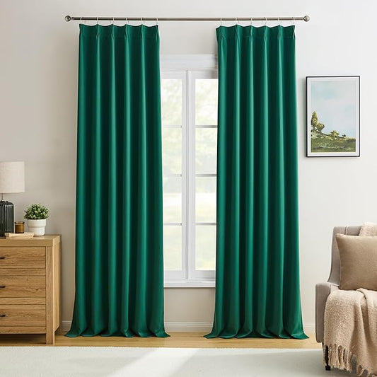 KEQIAOSUOCAI Dark Hunter Green Window Draperies 108 Inches Long 9 FT Tall, Pinch Pleat Room Darkening Thermal Insulated Curtains for Living Room Emaerald Green 40 x 108-inch 2 Panels-CubbioJoy