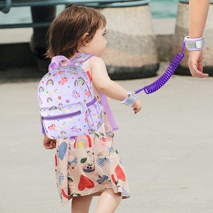 Accmor Toddler Backpack Leash, Cute Unicorn Baby Backpacks with Anti Lost Wrist Link, Mini Kids Backpack Leash Walking Harness for Outdoor Travel, Adorable Backpack Tether for Boys Girls 1-3 (Purple)-CubbioJoy