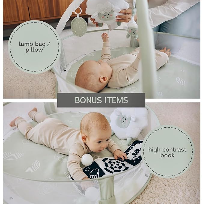 6-in-1 XL Play Mat & Play Gym, Baby Gym, Baby Activity Gym, Sensory Exploration and Motor Skill Development Toys (Sage)-CubbioJoy