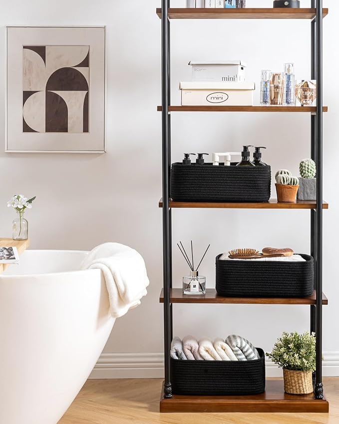 KALLAX Small Woven Basket, 13.5 x 9.5 x 5 Inches, Storage Basket for Organizing, Cute Small Rope Shelf Closet Cube Storage Bins Baskets for Shelves, Dog Toy Gift Baskets Empty, 3 Packs, Black-CubbioJoy