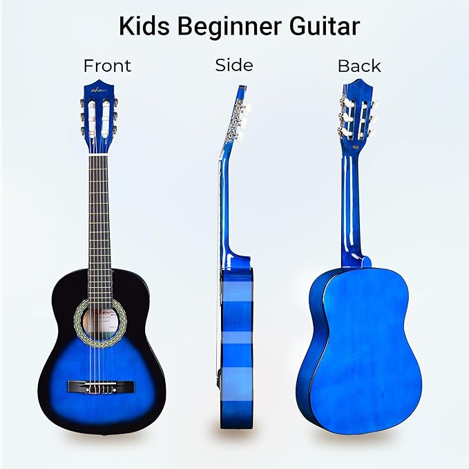ADM Beginner Acoustic Classical Guitar Nylon Strings Wooden Guitar Bundle Kit for Kid Boy Girl Student Youth Guitarra Online Lessons with Gig Bag, Strap, Tuner, Strings, Picks (34 Inch, Blueburst)-CubbioJoy