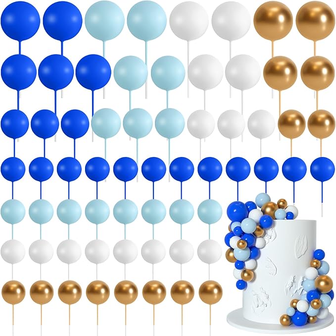 75 Pieces Cake Balls Topper Decorations Foam Cupcake Topper Mini Balloon Cake Topper Balls Cake Picks for Cake Deco Birthday Party Wedding（Dark Blue,Blue, Gold, White）-CubbioJoy