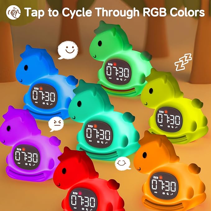 Cute Alarm Clock for Kids with Night Light, Sleep Training Clock Time to Wake Clock, Rechargeable Silicone Light for Bedroom, Perfect Sleep Companion for Boys Girls, Pink Pony-CubbioJoy