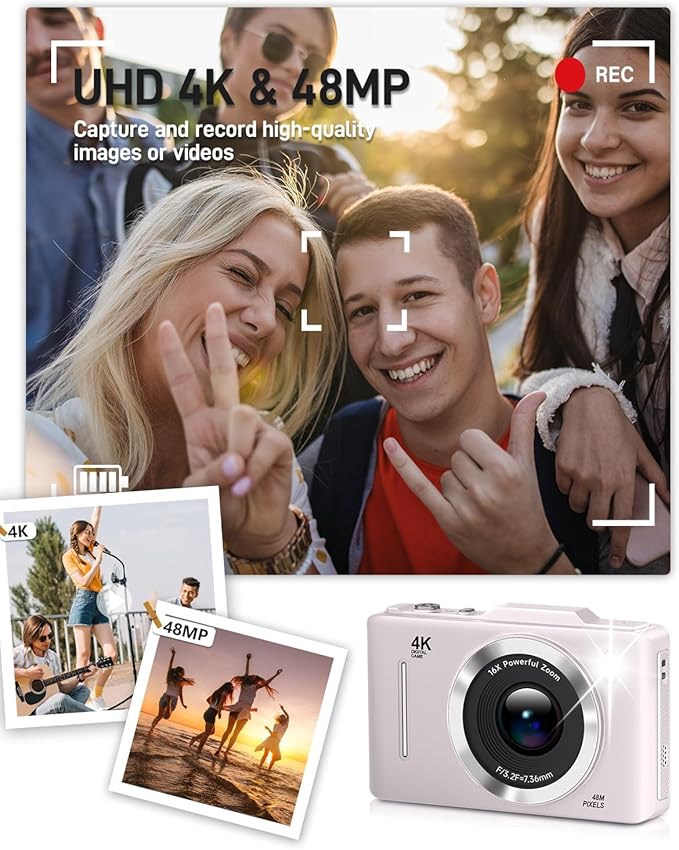 Digital Camera, FHD 1080P Kids Camera Digital with 16x Zoom Anti Shake, 32GB Card, 4K 48MP Portable Compact Point and Shoot Cameras, Vintage Small Camera for Teens Beginner Kids Present-CubbioJoy