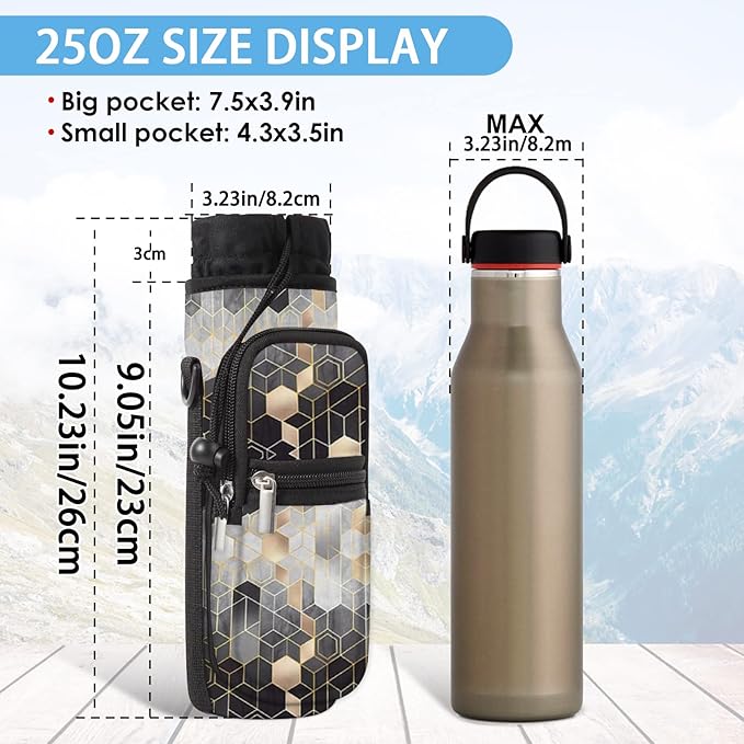 25/32/40/64oz Water Bottle Bag Holder Carrier-Insulated Crossbody Sling Case Sleeve with Strap & Pockets for Men Women Gym Cycling Travel Walking Hiking Camping-CubbioJoy