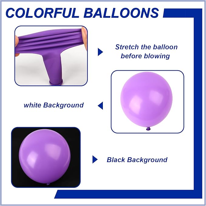 140pcs Purple Round Balloons Different Sizes 18 12 10 5 Inch Latex Balloons for Arch Decoration Party Balloon Kit for Graduation Birthday Party Wedding Balloon Baby Shower Decoration-CubbioJoy